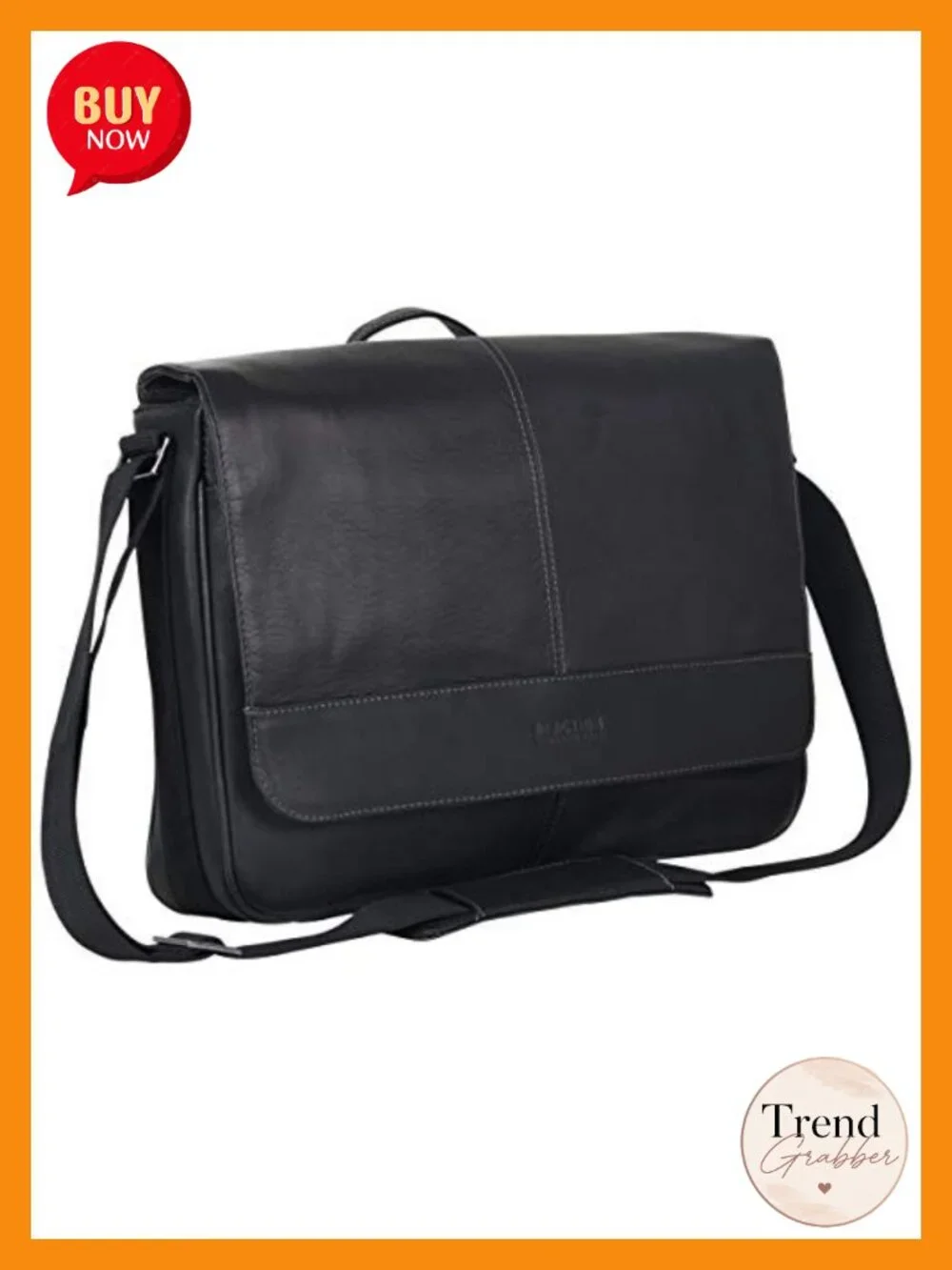 Full-Grain Leather Laptop Messenger Bag for 15.6-Inch Laptop